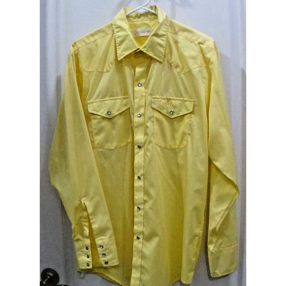 Square Dance Shirt Men's Large JASON  16 16 1/2 Yellow FREE Tie #167